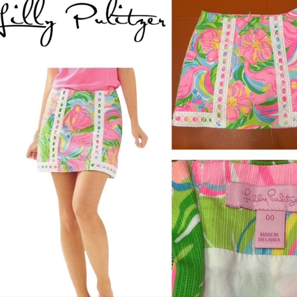 Lilly Pullitzer Colorful Floral Women's Skort Size 00 Green and Pink
